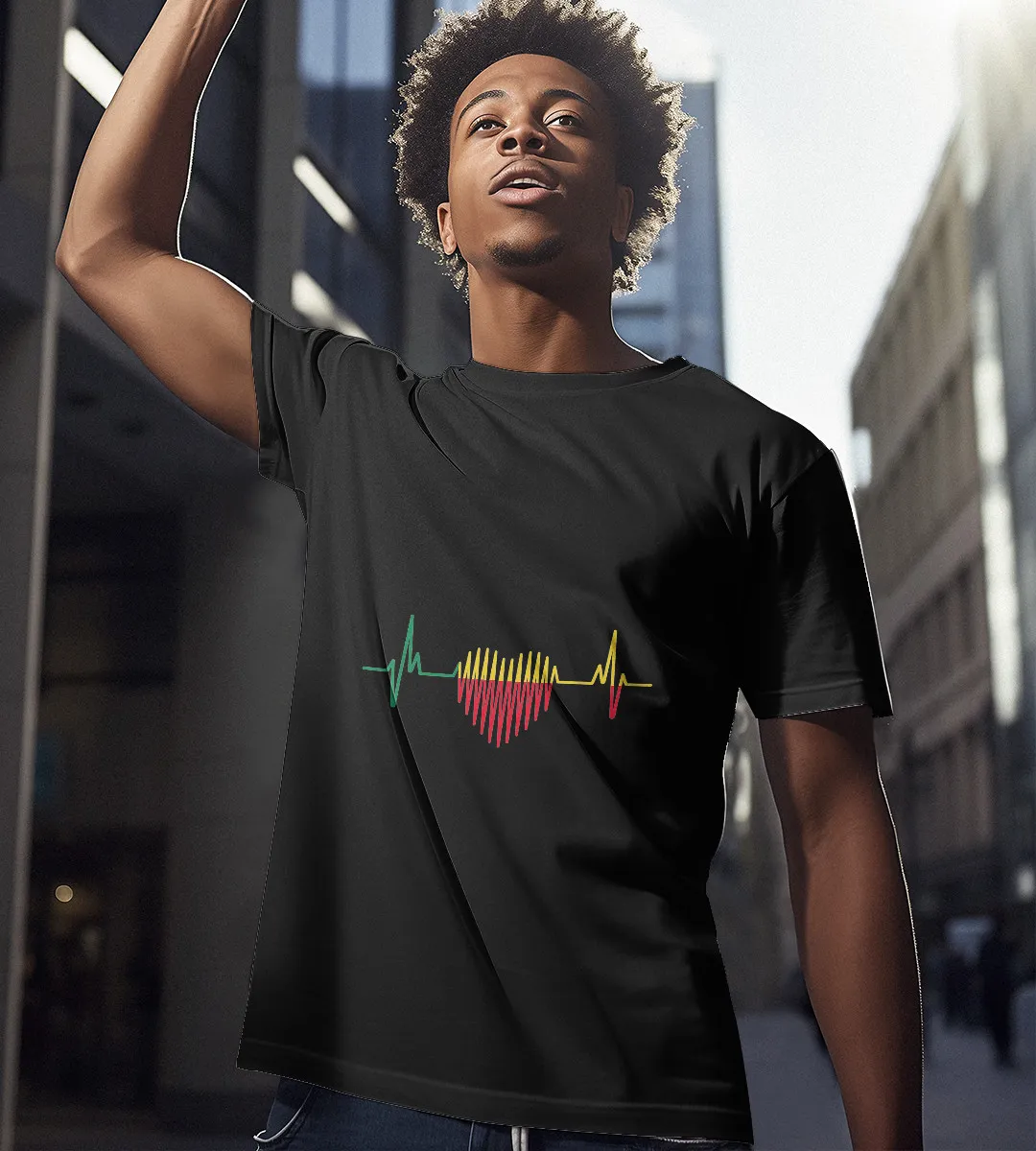 1sttheworld T-Shirt - Heartbeat Beninese Flag T-Shirt Black A35