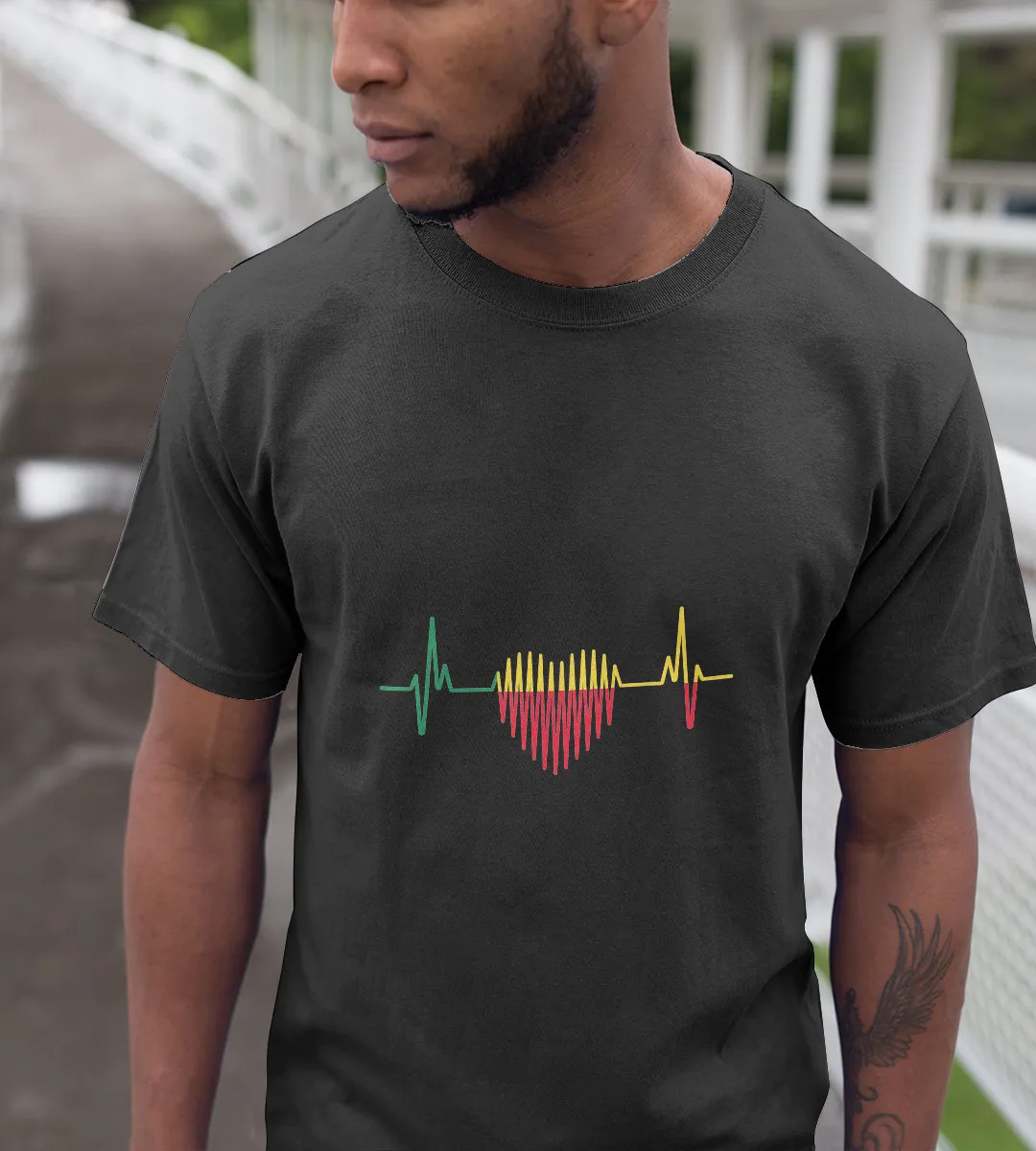 1sttheworld T-Shirt - Heartbeat Beninese Flag T-Shirt Black A35