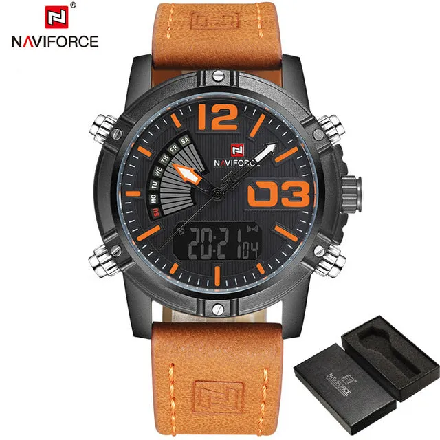 2017 NAVIFORCE Men's Fashion Sport Watches Men Quartz Analog Date Clock Man Leather Military Waterproof Watch Relogio Masculino