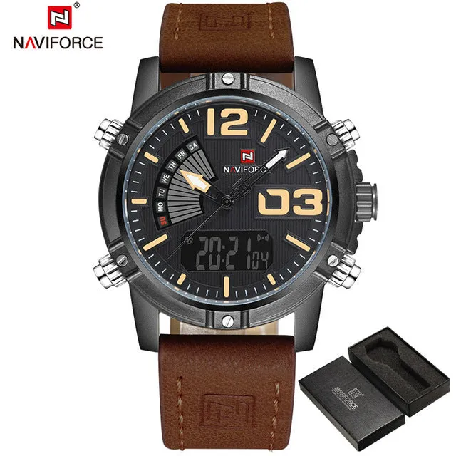 2017 NAVIFORCE Men's Fashion Sport Watches Men Quartz Analog Date Clock Man Leather Military Waterproof Watch Relogio Masculino