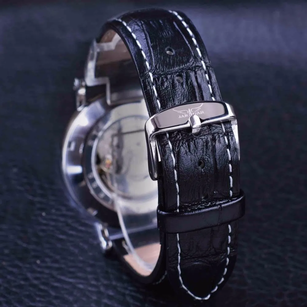 3 Dial Diamond Display Genuine Leather Strap Ripple Design Men's Watches