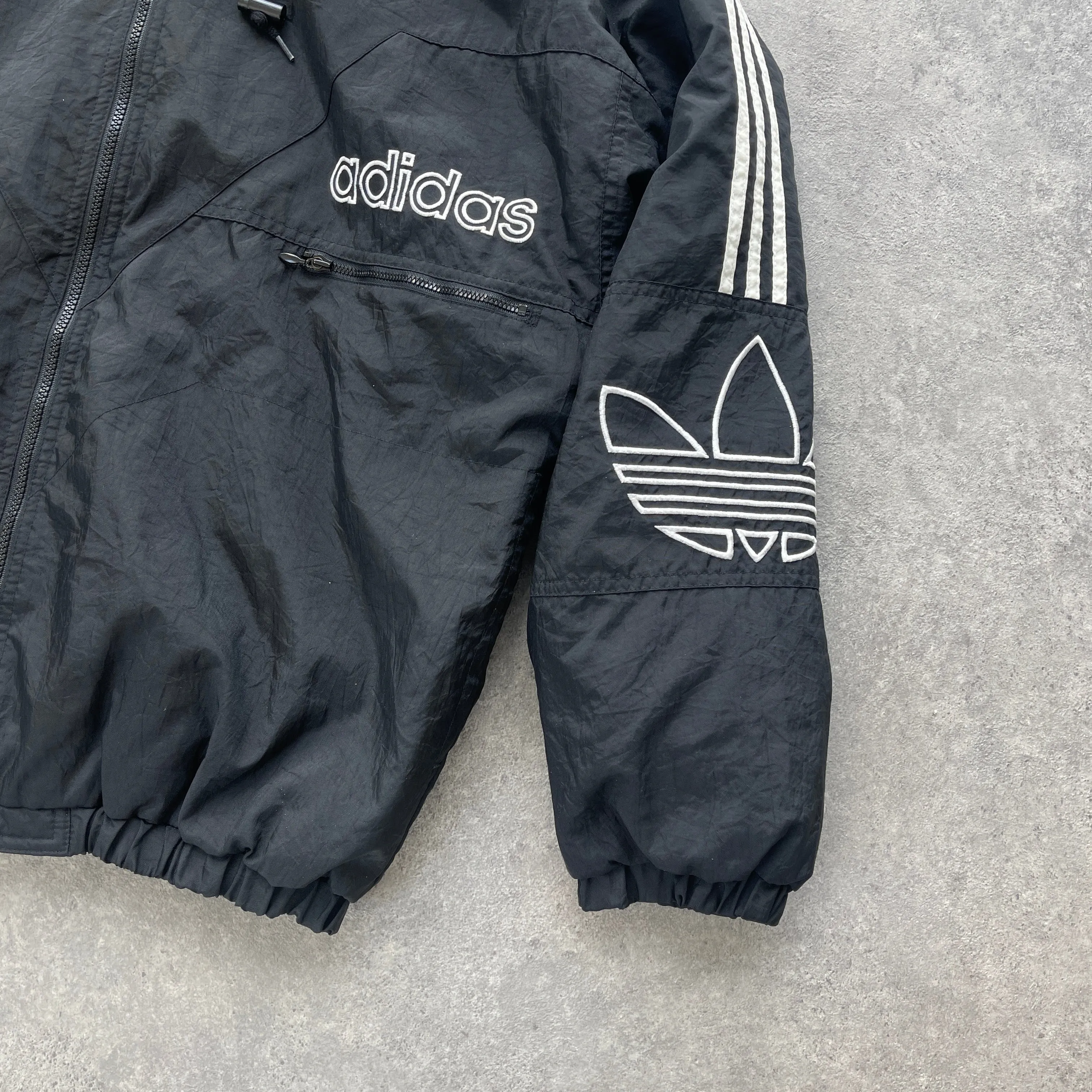 Adidas 1990s padded spellout bomber jacket (M)