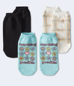 Aeropostale Womens' Floral Plaid Ankle Sock 3-Pack -  - Size One Size - Cotton - Teen Fashion & Clothing Blue