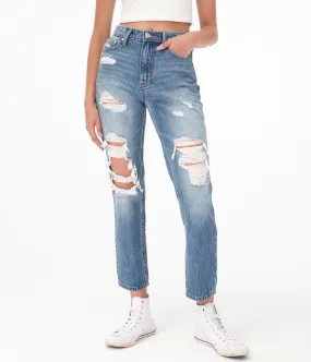 Aeropostale Womens' High-Rise Mom Jean - Washed Denim - Size 14 R - Cotton - Teen Fashion & Clothing Medium Wash