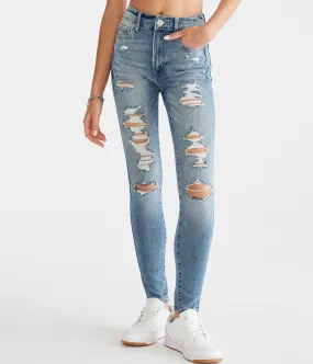 Aeropostale Womens' Premium Seriously Stretchy Super High-Rise Jegging - Washed Denim - Size 12 R - Cotton - Teen Fashion & Clothing Medium Wash