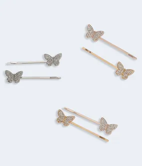 Aeropostale Womens' Rhinestone Butterfly Bobby Pin 6-Pack - -colored - Size One Size - Cotton - Teen Fashion & Clothing Multi