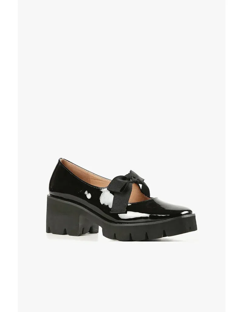 ALL BLACK Footwear Women's Tap & Lugg Bow Mary Jane in Black Patent