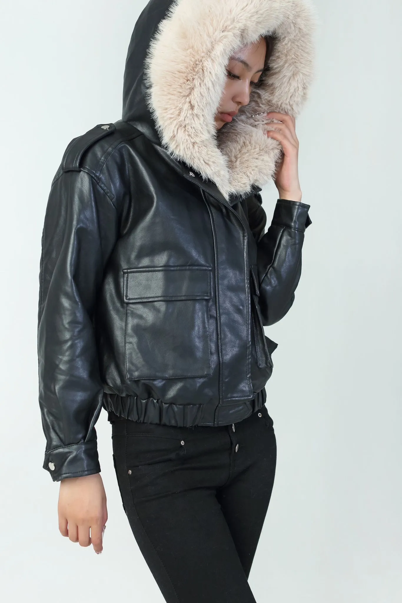 Andrea Black Leather Look Jacket