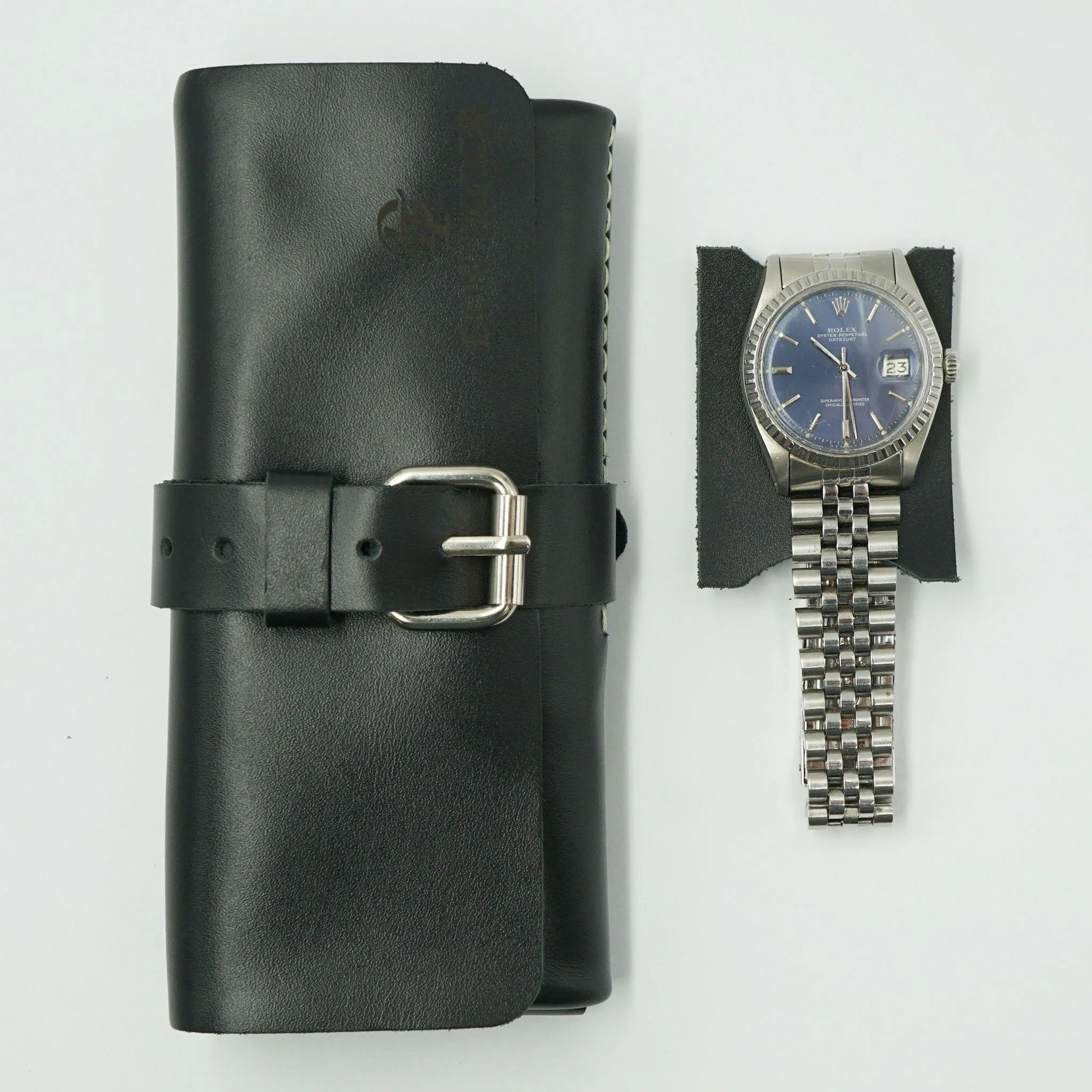 Black Leather Watch Roll for 3 watches