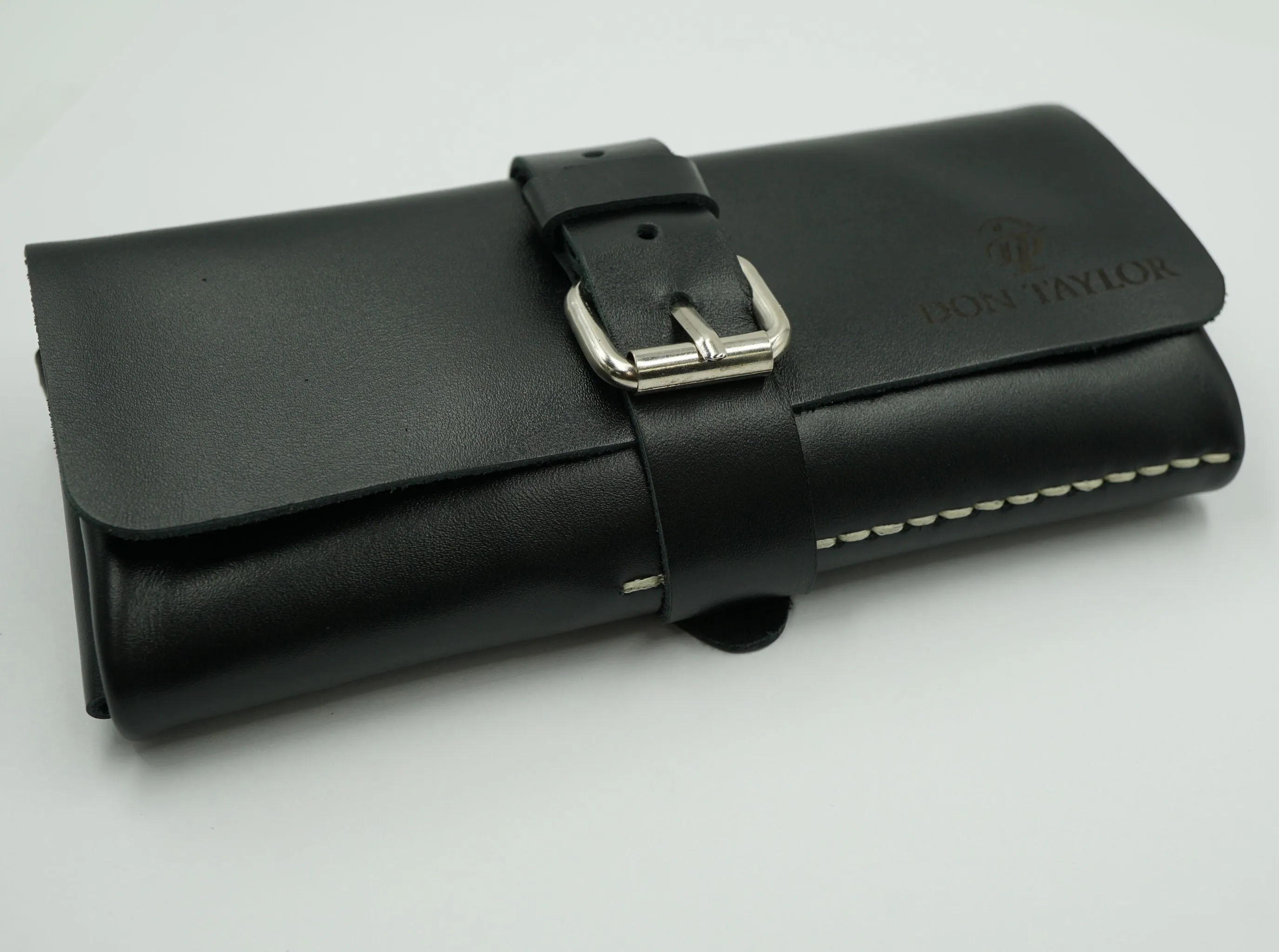 Black Leather Watch Roll for 3 watches