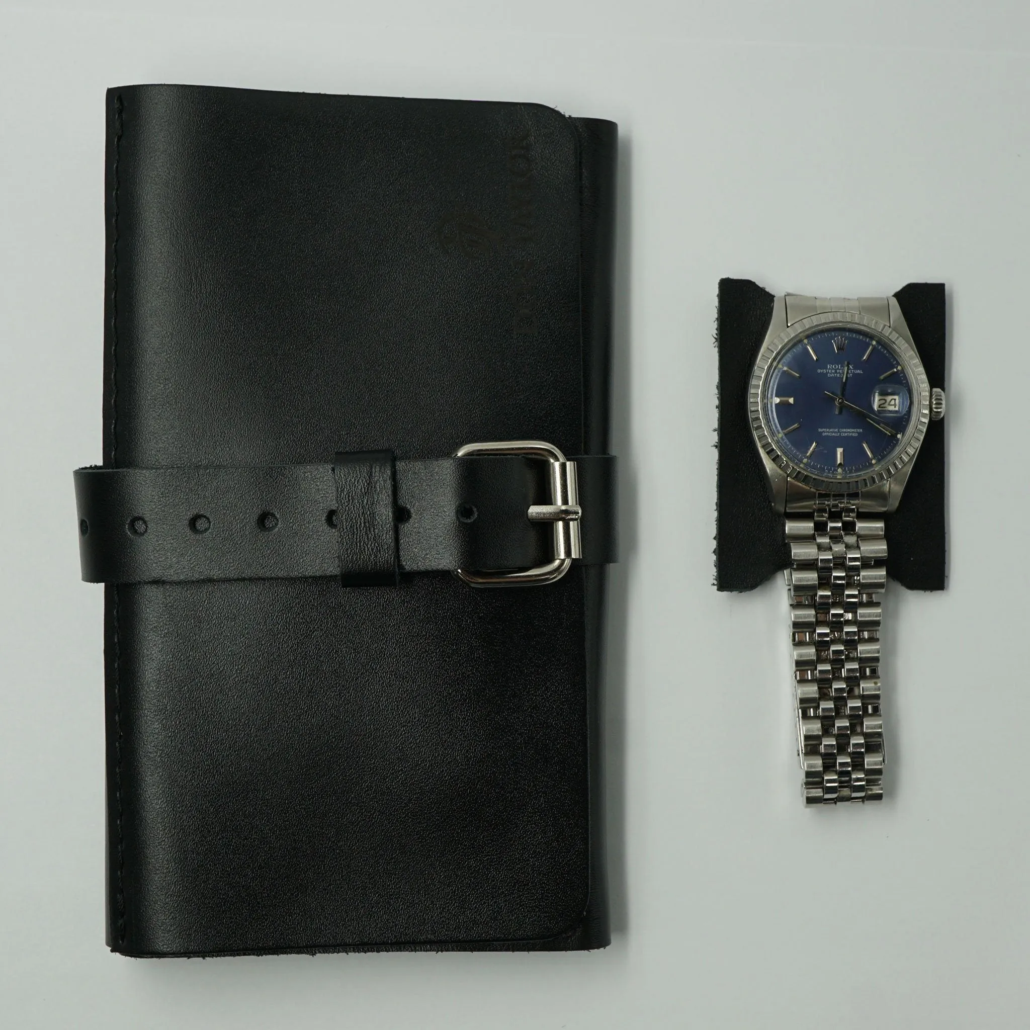 Black Leather Wide Watch Roll for 3 watches