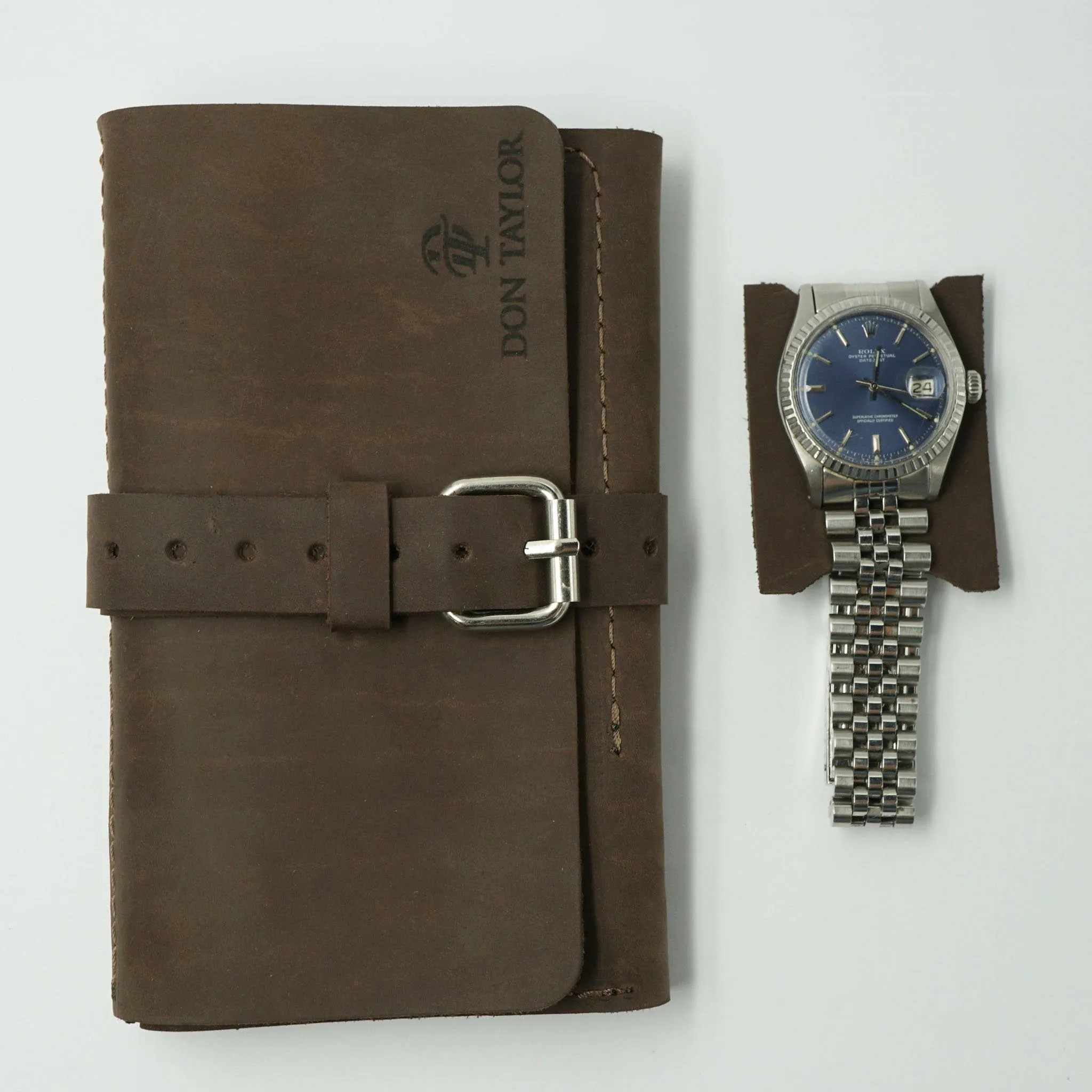 Brown Leather Wide Watch Roll for 3 watches