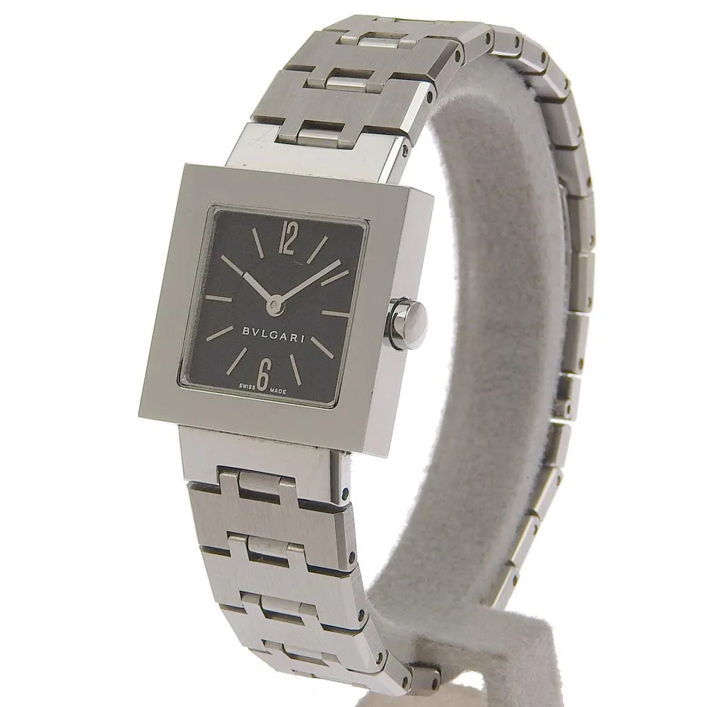 BVLGARI Watches Quartz SQ22SS Stainless Steel Silver Quadlard black dial Women Used Authentic