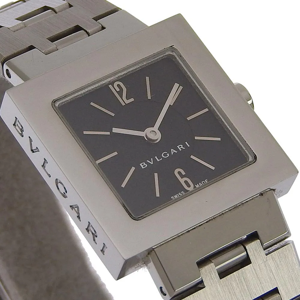 BVLGARI Watches Quartz SQ22SS Stainless Steel Silver Quadlard black dial Women Used Authentic