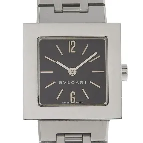 BVLGARI Watches Quartz SQ22SS Stainless Steel Silver Quadlard black dial Women Used Authentic