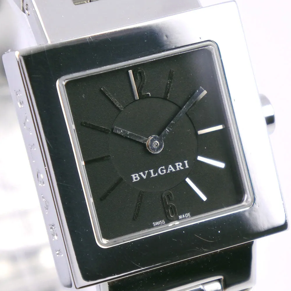 BVLGARI Watches Quartz SQ22SS  Stainless Steel Silver Quadlard black dial Women Used Authentic