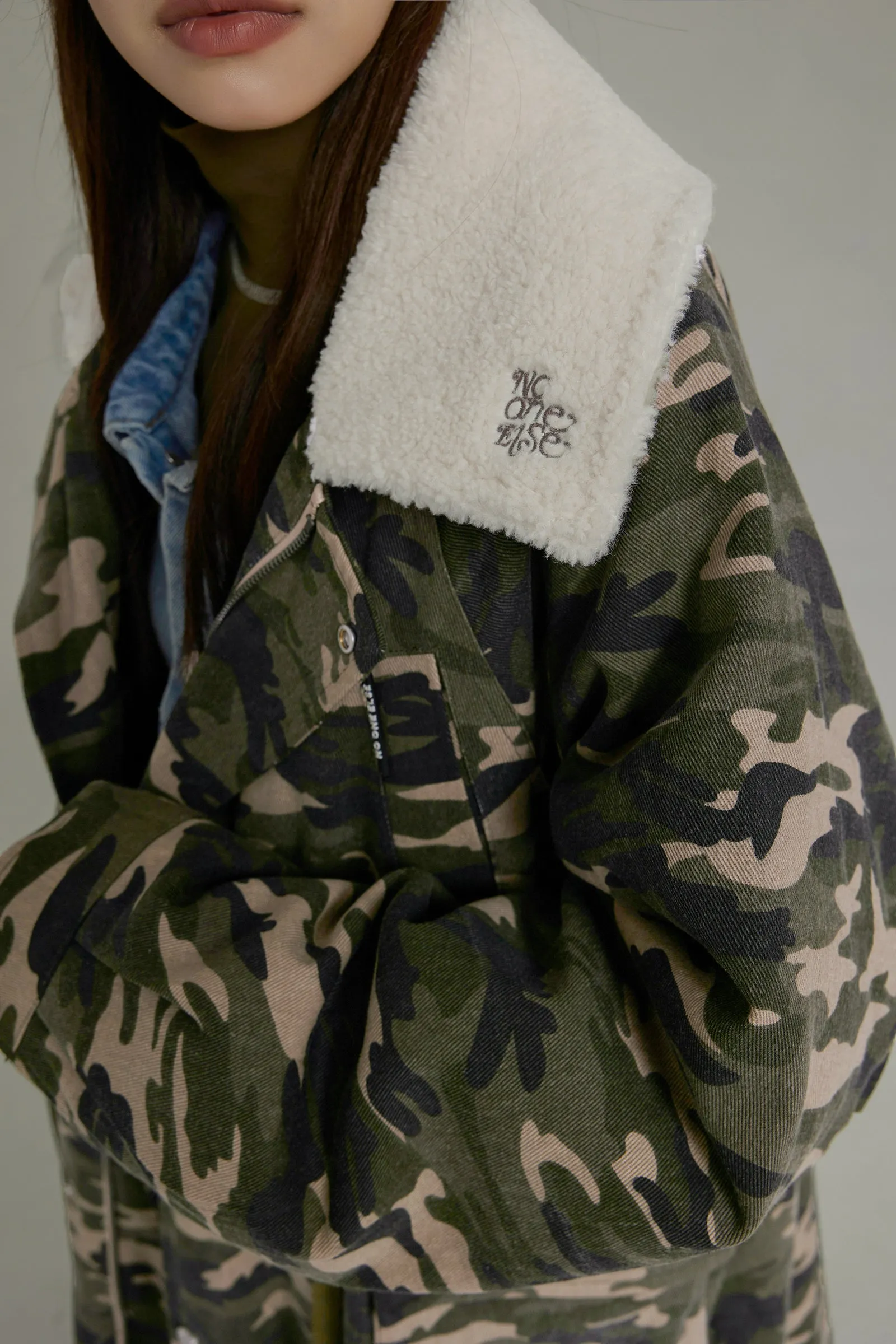 Camo Loose Fit Dumble Collar Coat