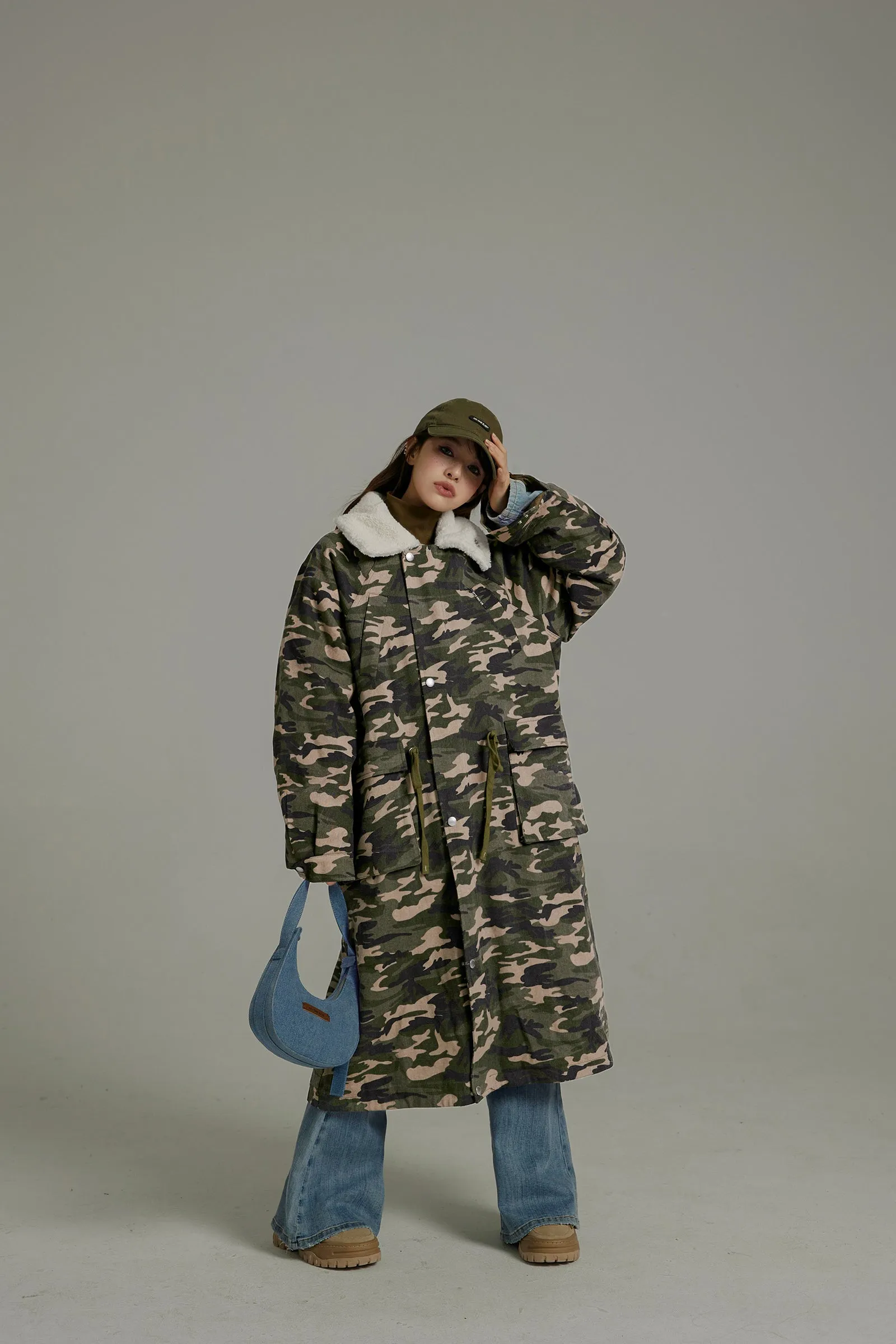 Camo Loose Fit Dumble Collar Coat