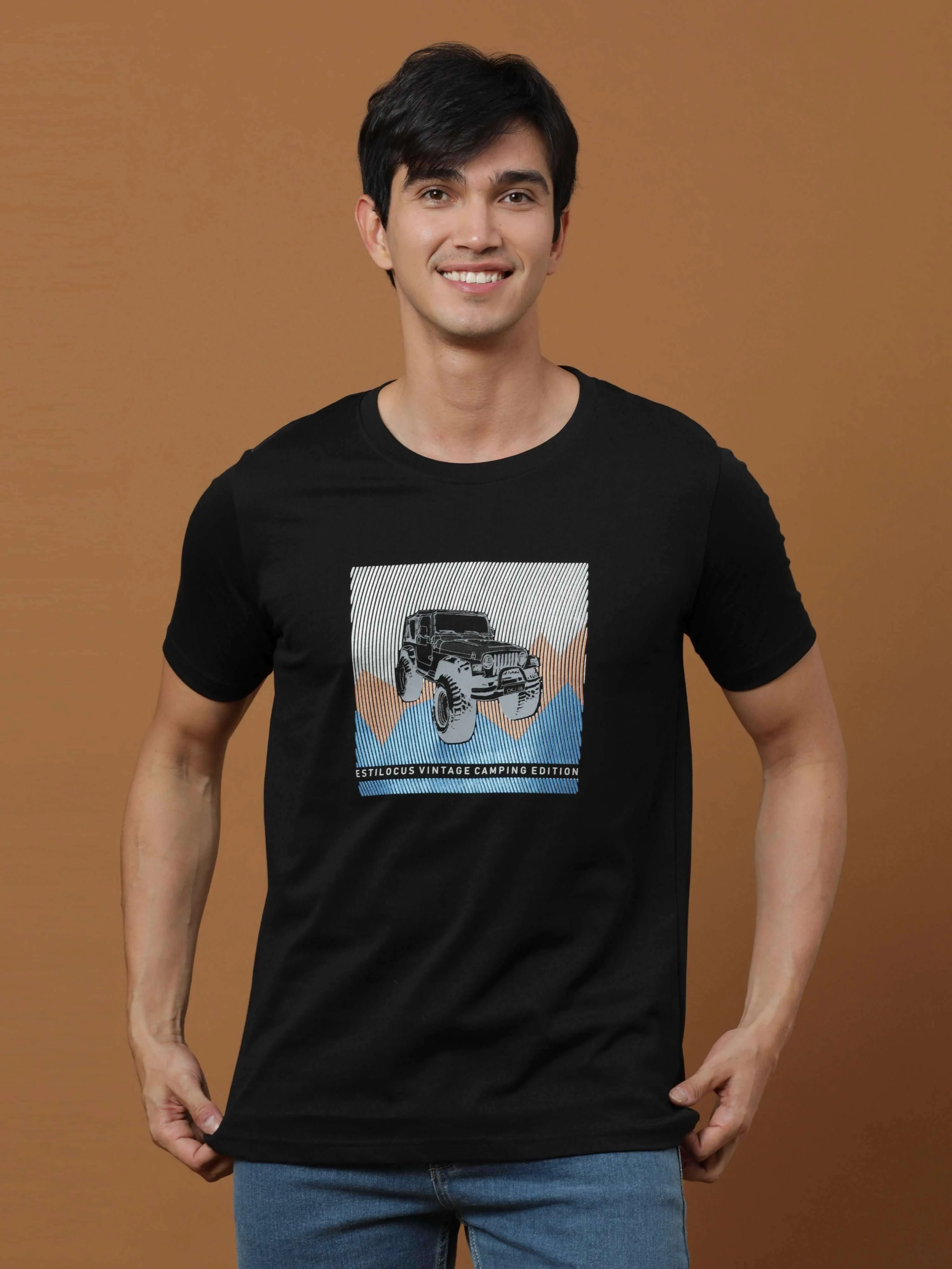 Camping Edition Black Printed T Shirt