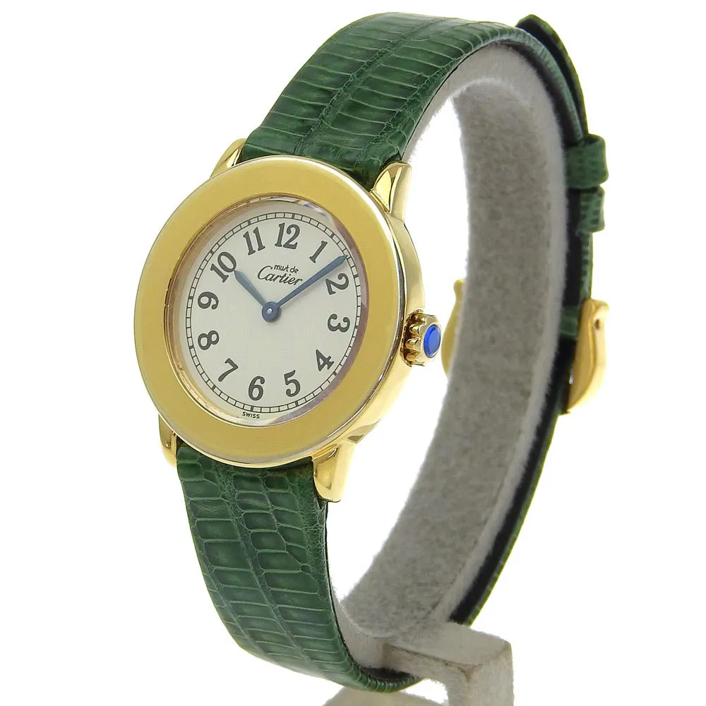 CARTIER Watches Quartz 1811 Silver925 , Leather gold cal.157.06 Vermeille Must Rondo White dial Women Used Authentic