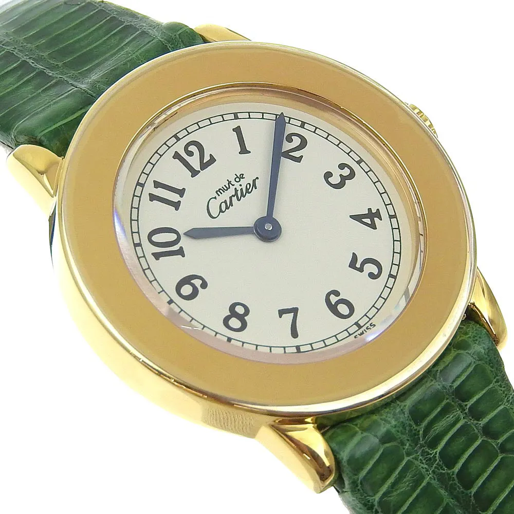 CARTIER Watches Quartz 1811 Silver925 , Leather gold cal.157.06 Vermeille Must Rondo White dial Women Used Authentic