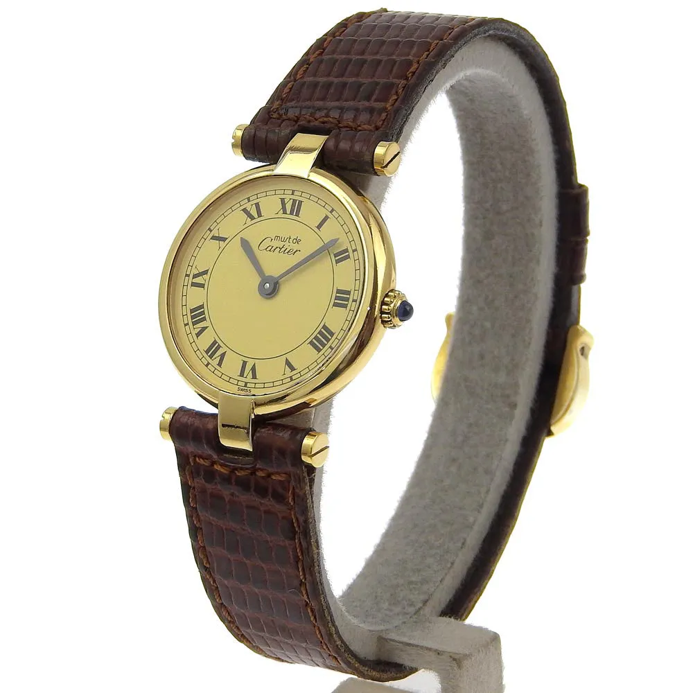 CARTIER Watches Quartz Silver925 , Leather gold cal.81 Vermeille Mast Vendome gold dial Women Used Authentic