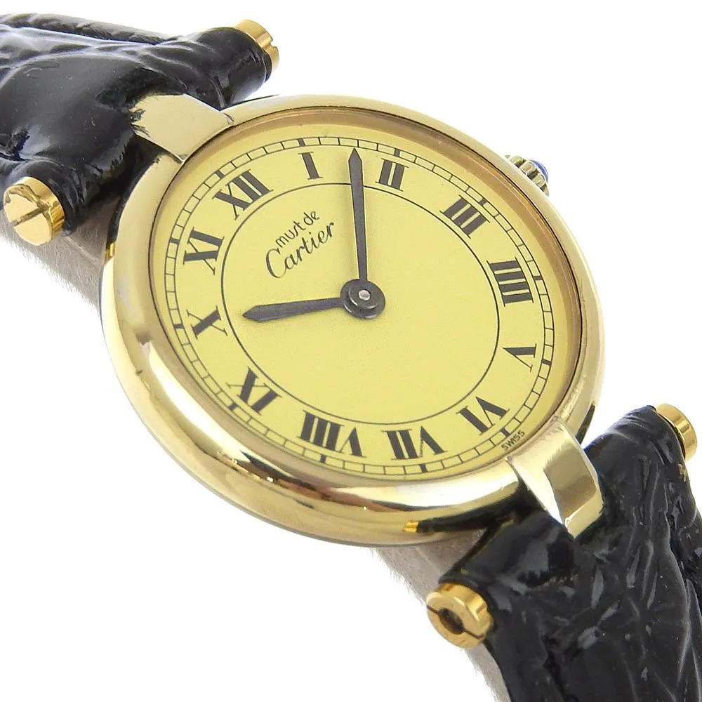 CARTIER Watches Quartz Silver925 , Leather gold cal.81 Vermeille Mast Vendome Ivory dial Women Used Authentic