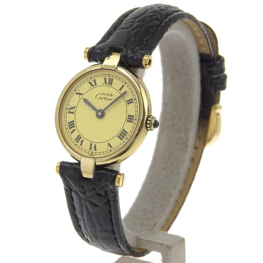 CARTIER Watches Quartz Silver925 , Leather gold cal.81 Vermeille Mast Vendome Ivory dial Women Used Authentic