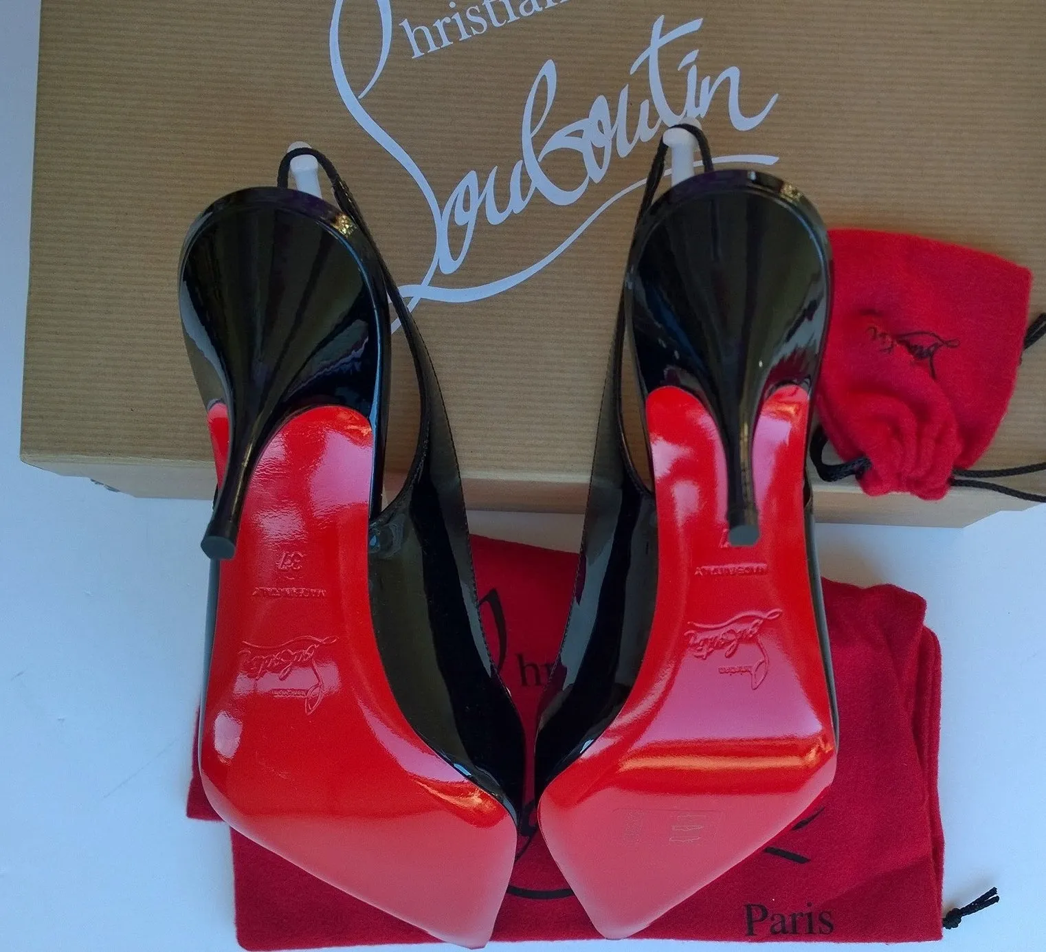 Christian Louboutin Clare 80 Black Patent Slingback Heels new shoes