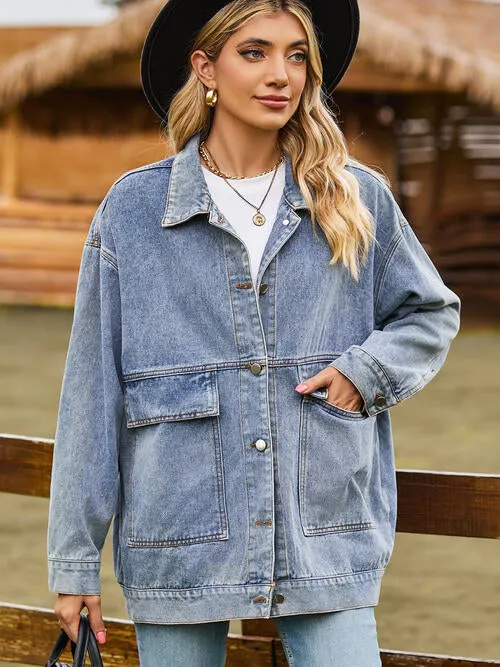 Collared Neck Button Up Denim Jacket