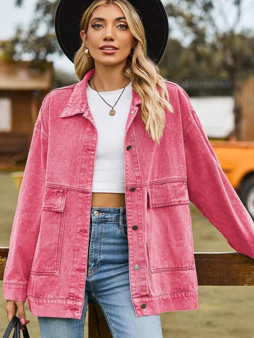 Collared Neck Button Up Denim Jacket