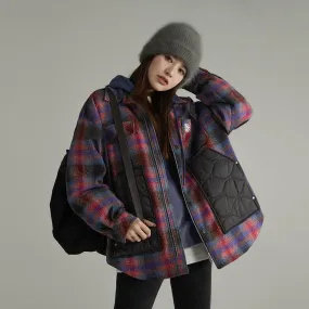 Color Block Check Loose Fit Coat