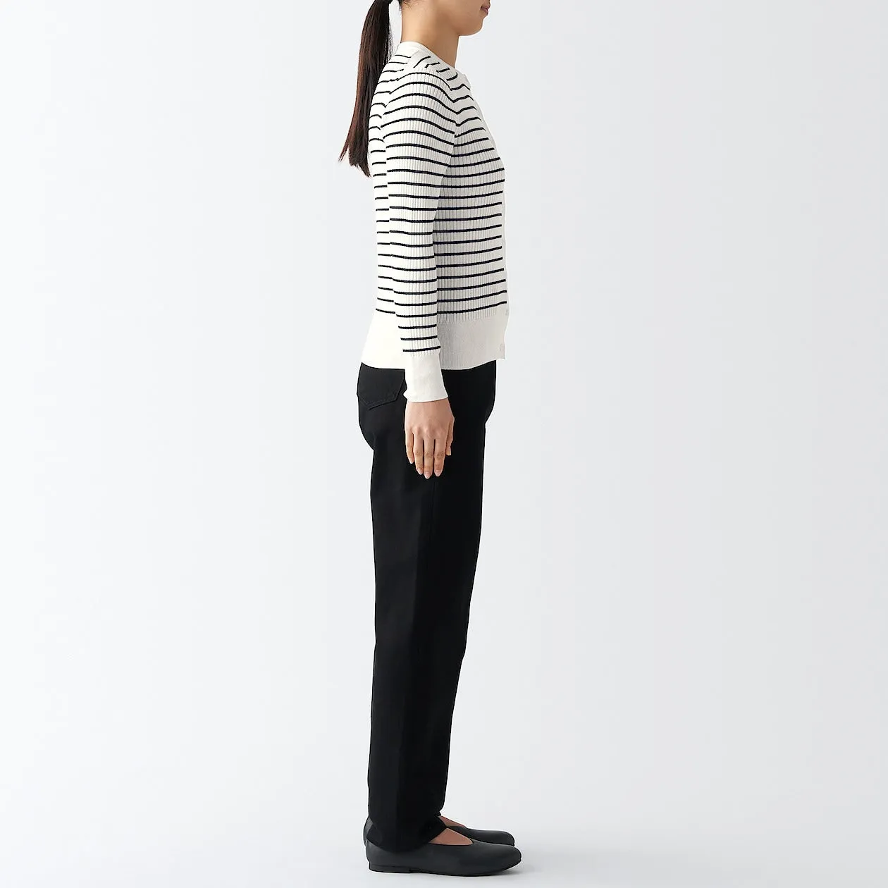 Cotton Silk Ribbed Crewneck Cardigan