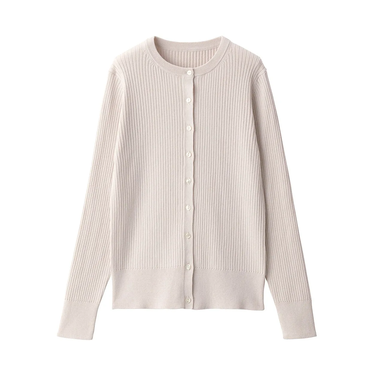 Cotton Silk Ribbed Crewneck Cardigan