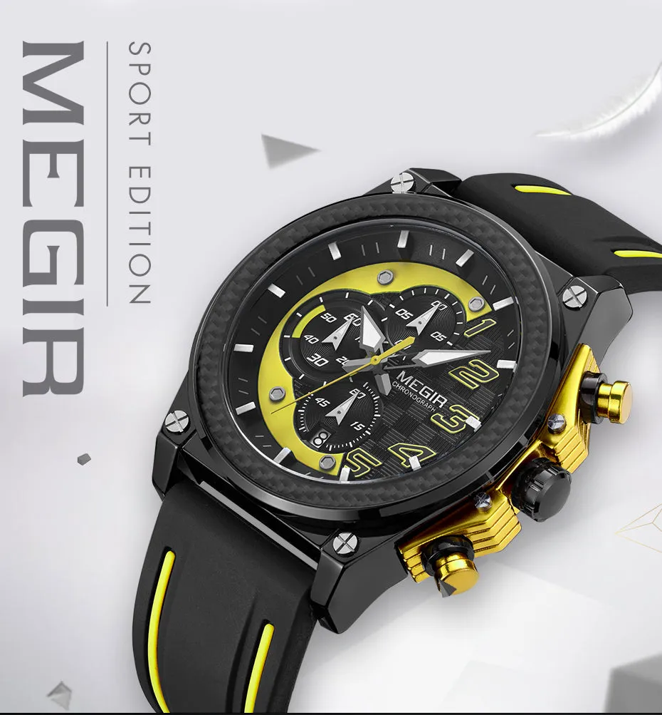 Creative MEGIR Race Chronograph Sport Watch Men Silicone Army Military Wrist Watches Clock Men Top Brand Luxury Relogio Masculino