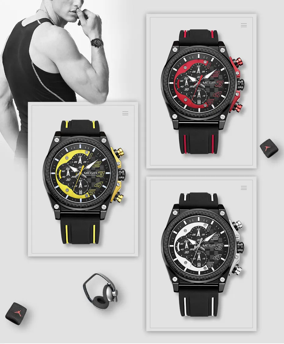 Creative MEGIR Race Chronograph Sport Watch Men Silicone Army Military Wrist Watches Clock Men Top Brand Luxury Relogio Masculino