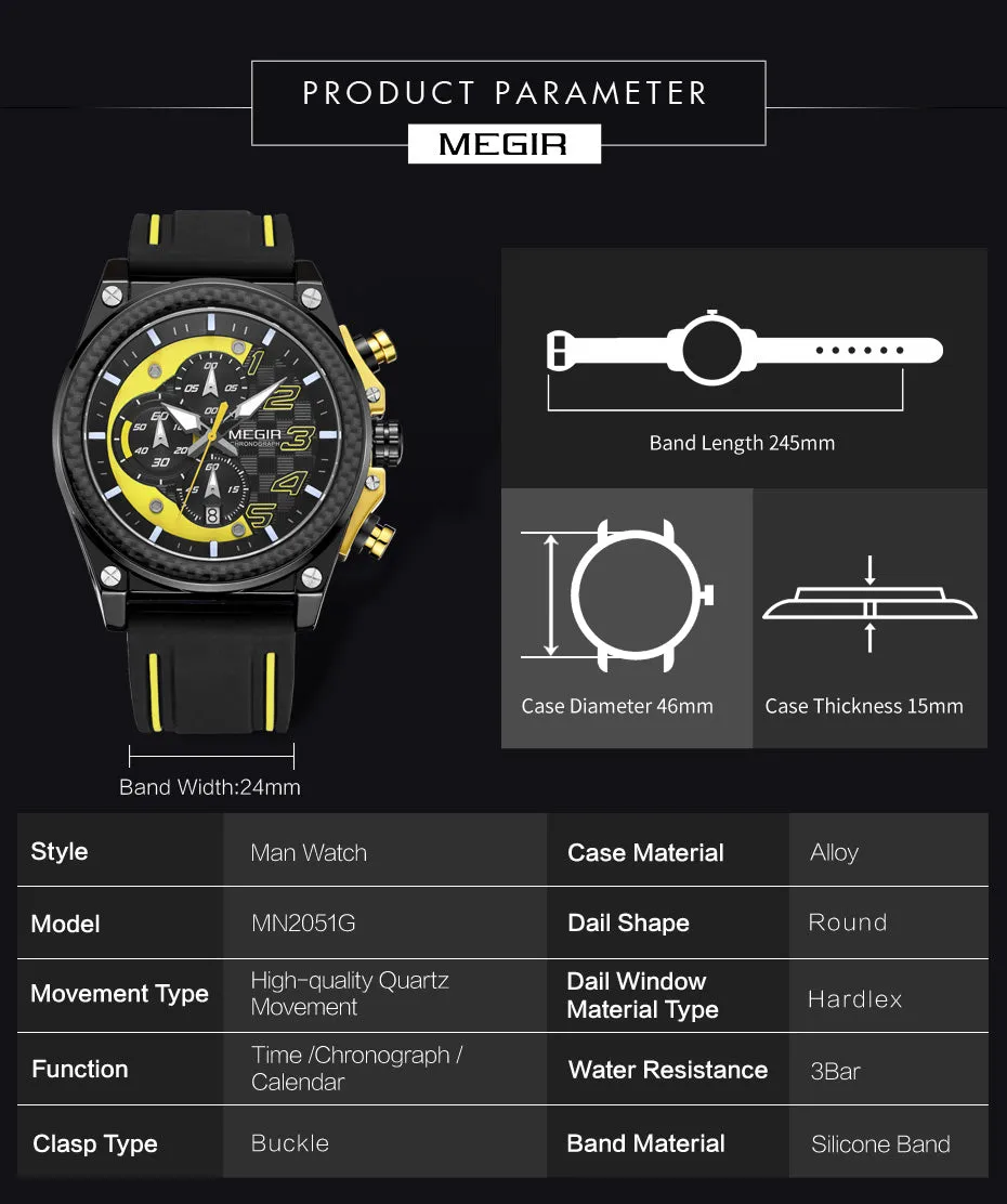 Creative MEGIR Race Chronograph Sport Watch Men Silicone Army Military Wrist Watches Clock Men Top Brand Luxury Relogio Masculino