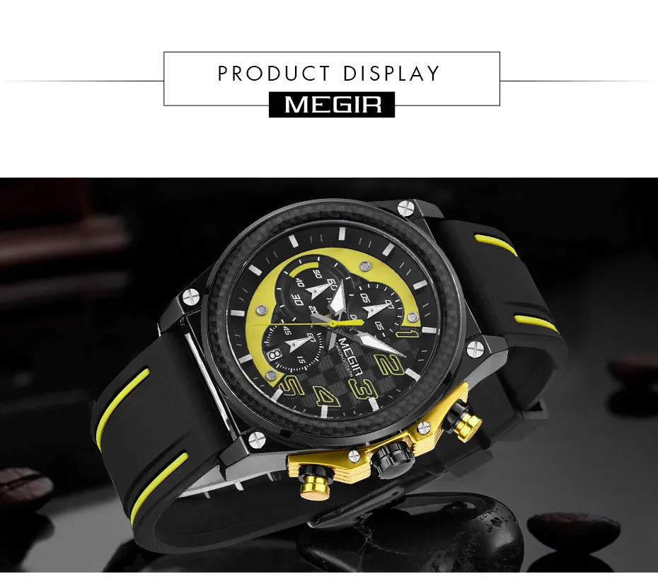 Creative MEGIR Race Chronograph Sport Watch Men Silicone Army Military Wrist Watches Clock Men Top Brand Luxury Relogio Masculino