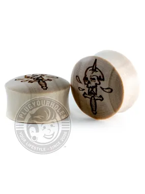 Dagger Skull Tattoo Flash Engraved Wood Plugs