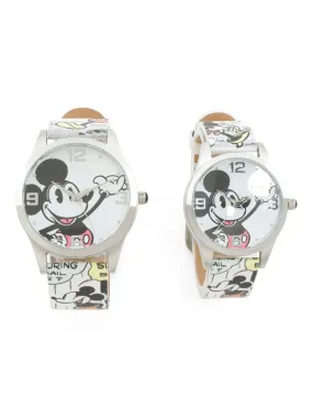 Disney Mickey & Minnie Mouse Watch for Couple His and Hers Artwork Leather Strap Watches Box Set