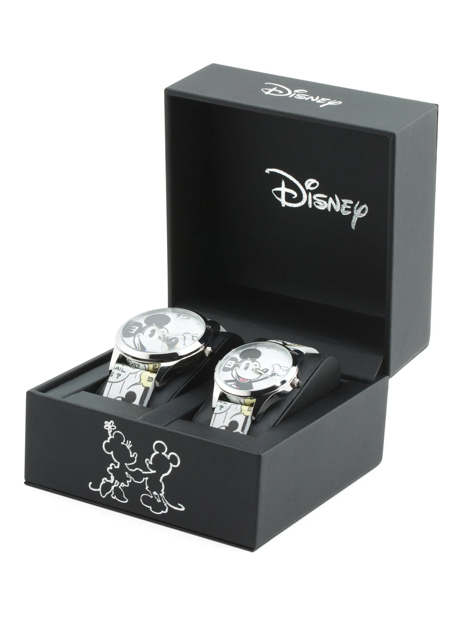 Disney Mickey & Minnie Mouse Watch for Couple His and Hers Artwork Leather Strap Watches Box Set