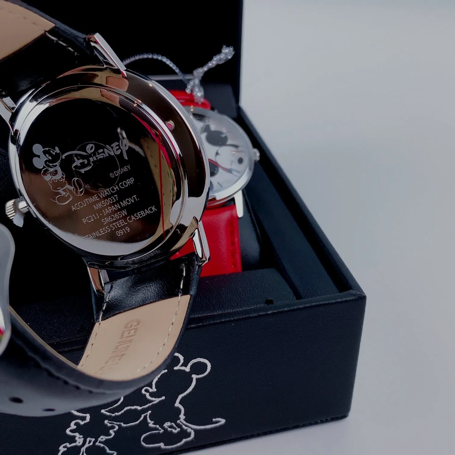 Disney Mickey & Minnie Mouse Watch for Couple His and Hers Red & Black Leather Strap Watches Box Set