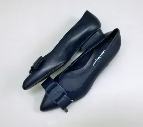 Ferragamo Viva Flats in Navy Blue Nappa Leather NIB Shoes