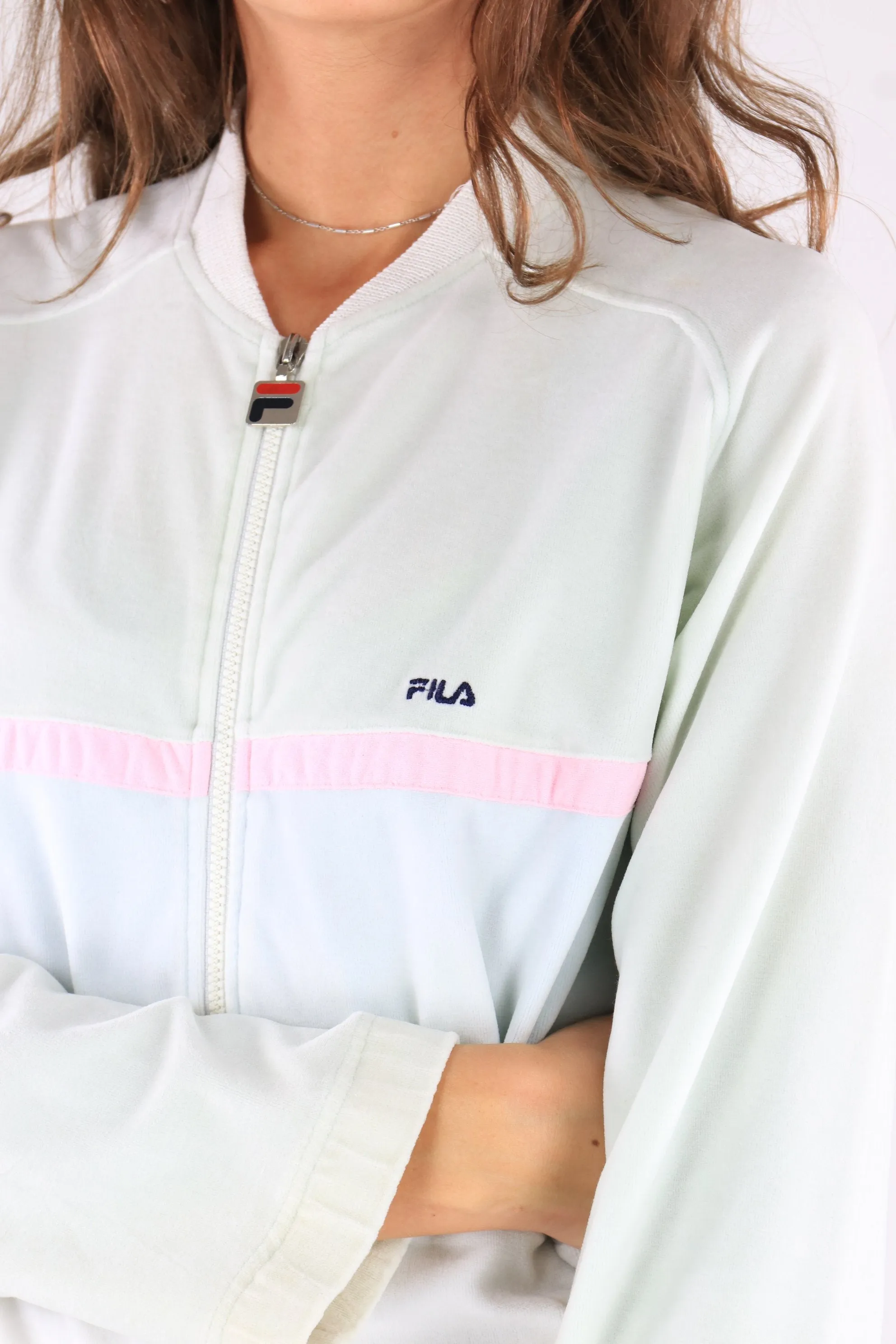 Fila Velour Track Jacket Cream/Pink Large