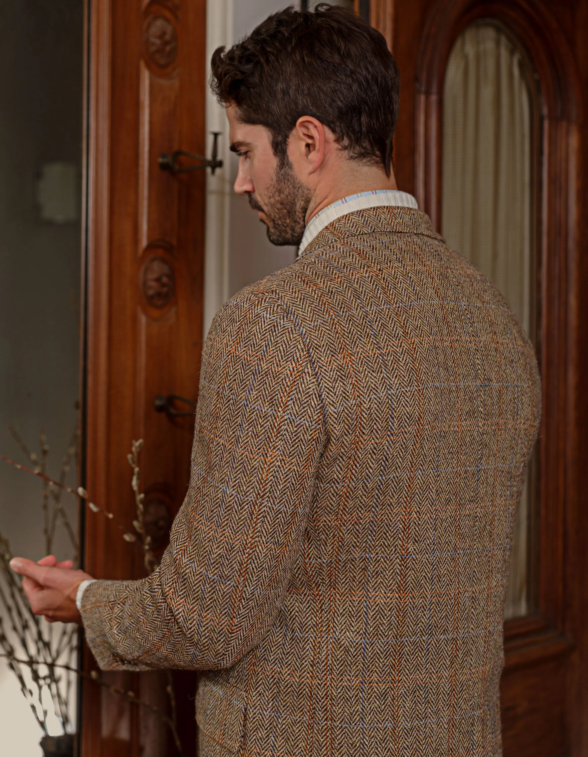 HARRIS TWEED TAN WINDOWPANE SPORT COAT - CLASSIC FIT