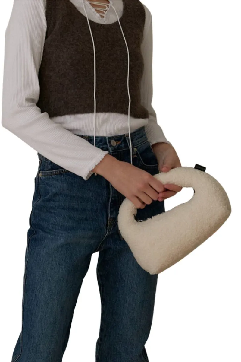 Ivory Shearling Bagel Bag