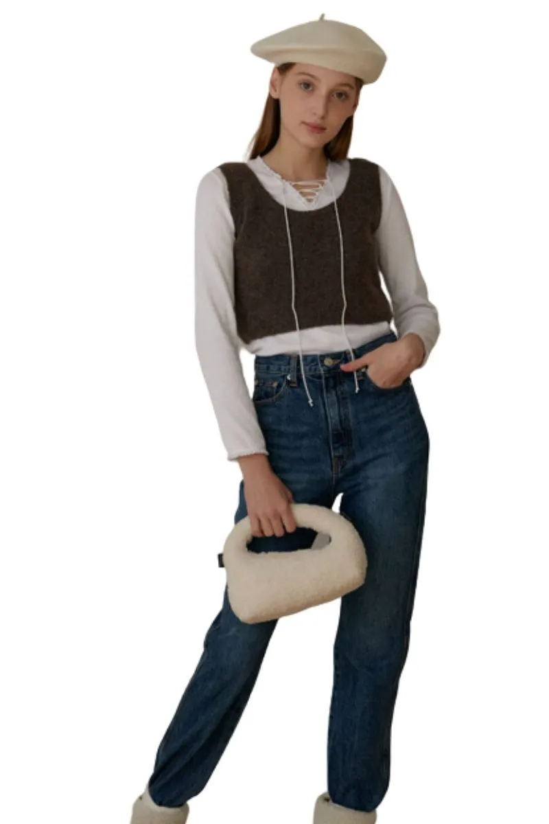 Ivory Shearling Bagel Bag