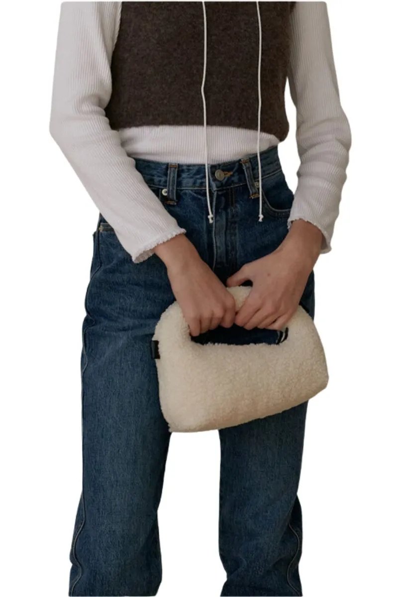 Ivory Shearling Bagel Bag