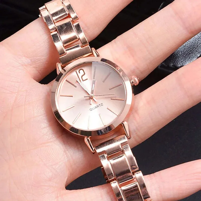 Luxury Watch for Women Simple Round Dial Stainless Fashion Gold Bracelet Quartz Wristwatch Students Ladies Watches Reloj Mujer