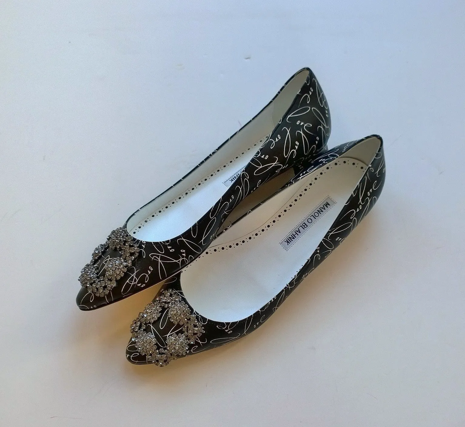 Manolo Blahnik A Decade of Love Hangisi black printed leather shoes